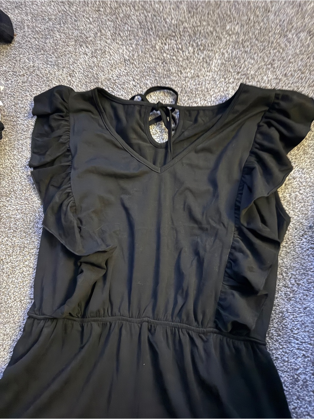 Black V‑Neck Ruffled Jersey Romper Small NWT | Soft Stretch | Flattering Fit - Picture 6 of 6